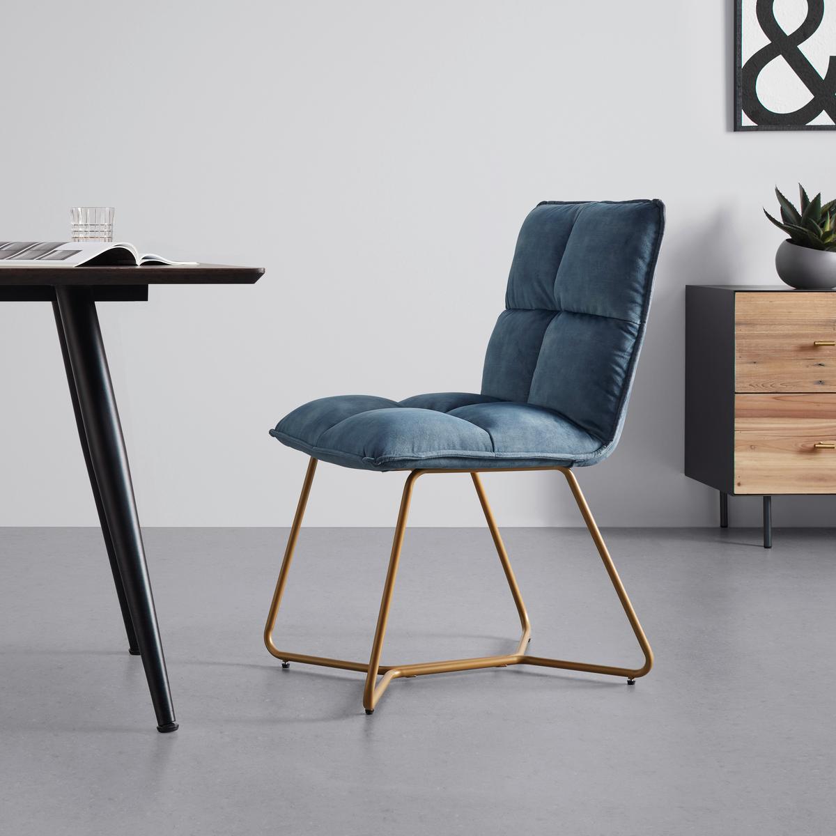 KRZESŁO FONIA - niebieski/kolor złoty, Modern, metal/drewno (49/85,5/57,5cm) - Bessagi Home