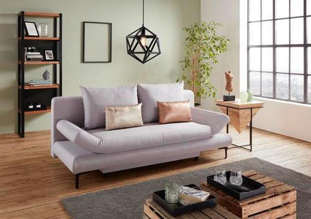 Schlafsofa in Hellgrau mit Bettfunktion - Hellgrau/Schwarz, MODERN, Textil (191/42-76/86cm) - Based