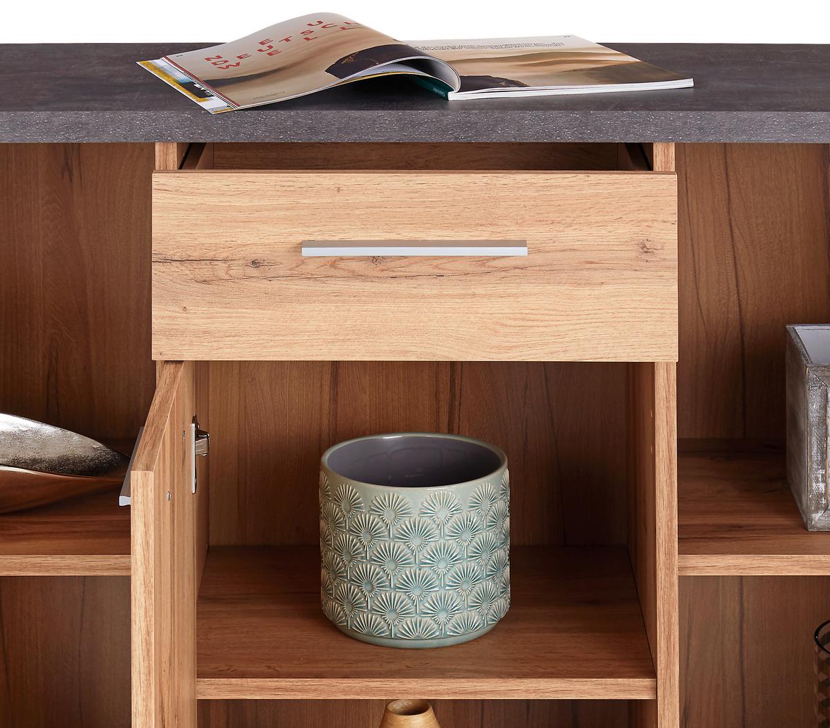 Komoda Fontana New - temno siva/barve hrasta, Moderno, umetna masa/leseni material (132/87/40cm) - Mömax