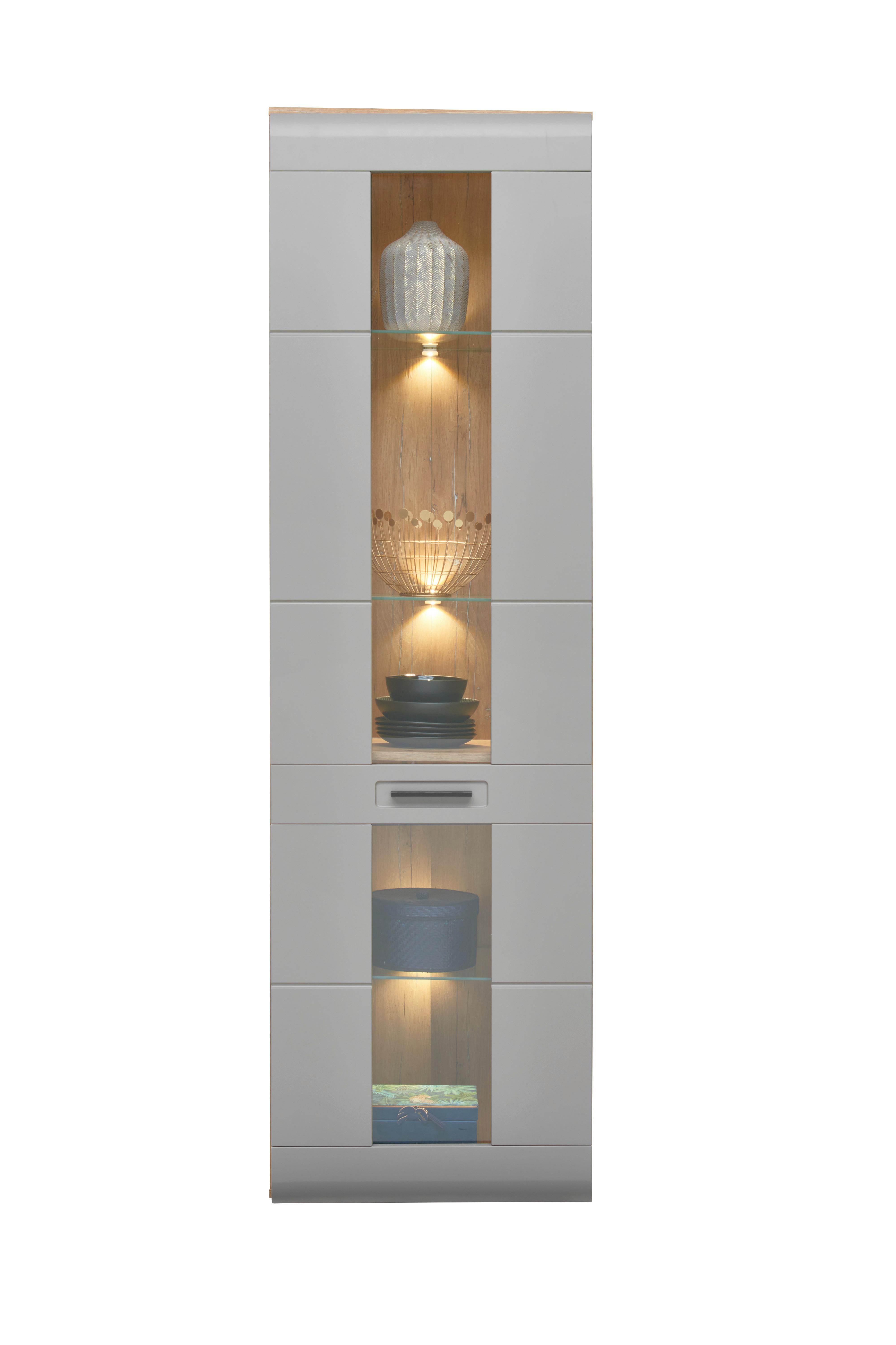 Vitrina Auris, Siva, Barva Hrasta - siva, Moderno, umetna masa/steklo (60/204,2/37,1cm) - Mömax