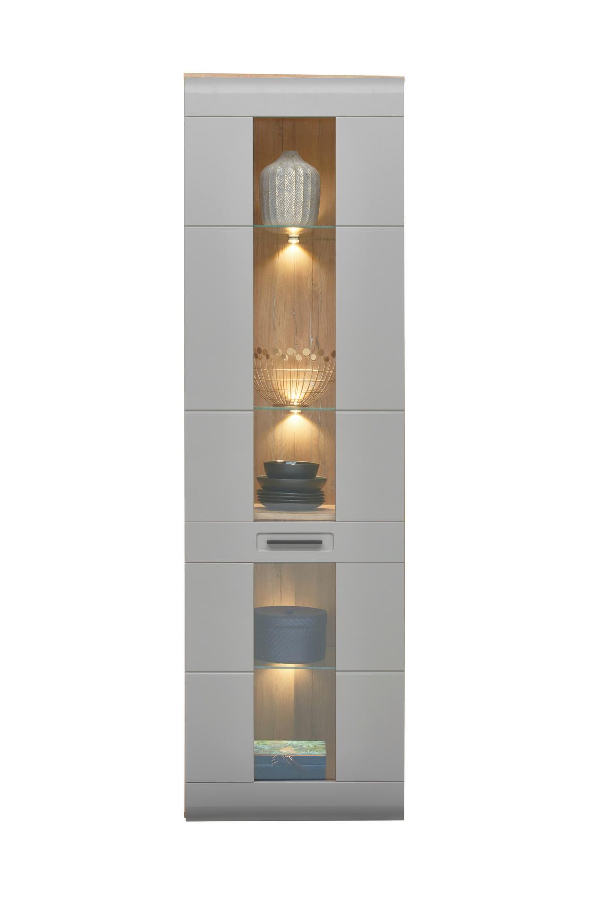 Vitrina Auris, Siva, Barva Hrasta - siva, Moderno, umetna masa/steklo (60/204,2/37,1cm) - Mömax