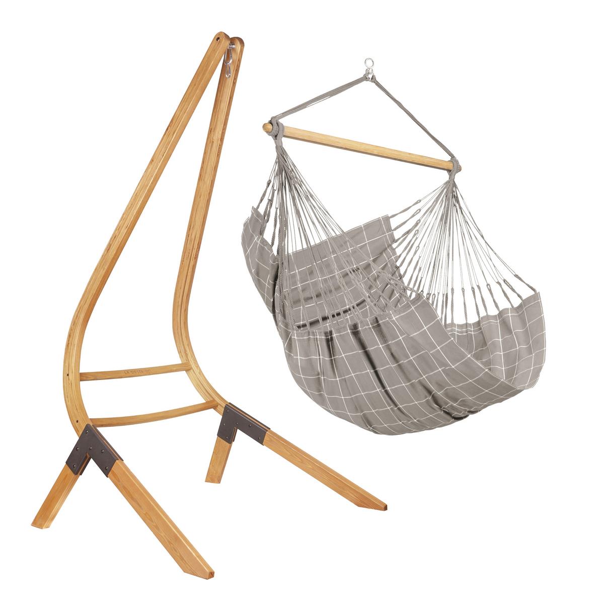 Hängesessel Comfort Hammock Echtholz Weiß/Hellgrau - Hellgrau/Weiß, KONVENTIONELL, Holz/Textil (110/160/180cm) - La Siesta