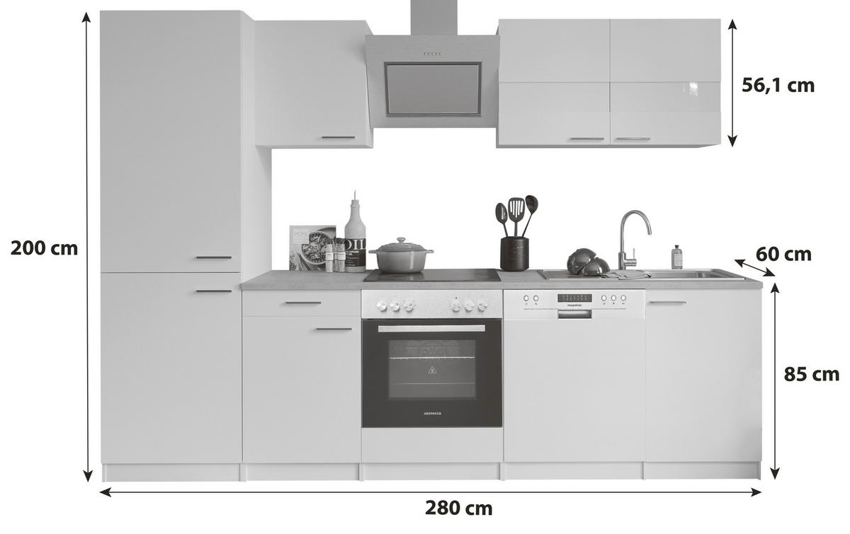 Küchenblock Malia mit Geräten ca. 280 cm Grau - Edelstahlfarben/Graphitfarben, Basics, Holzwerkstoff/Metall (280cm) - Respekta
