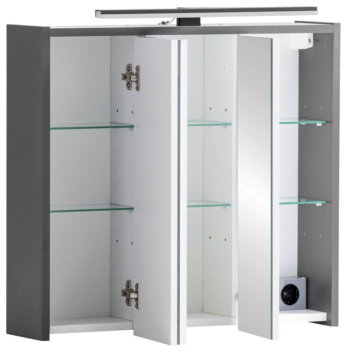 Omara Z Ogledalom Palermo, Antracit, Osvetlitev - antracit, Konvencionalno, steklo/leseni material (65/62,7/16cm) - Stylife