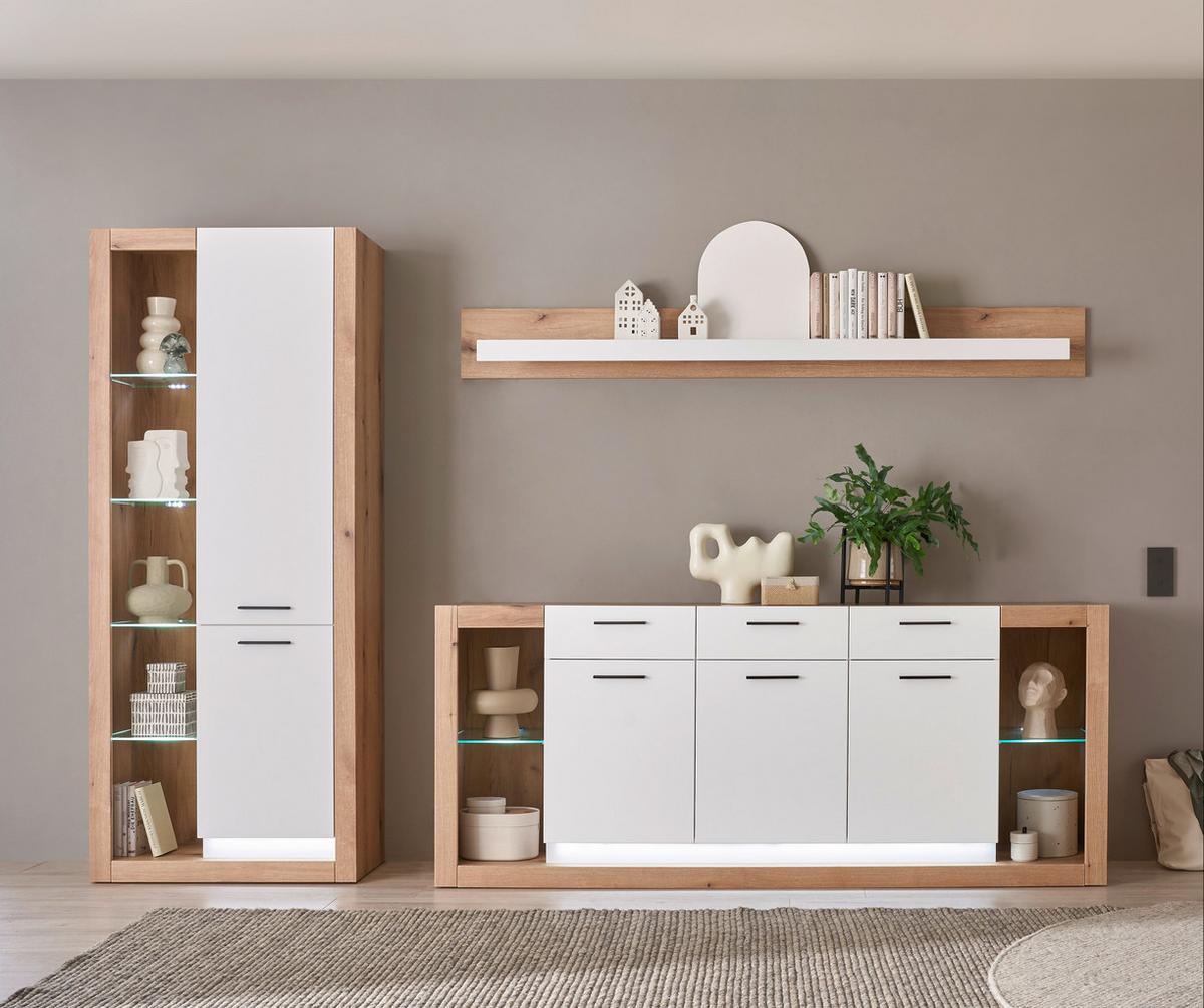 WOHNWAND BRIXEN - Eichefarben/Schwarz, Design, Glas/Holzwerkstoff (298/195/43cm) - MID.YOU