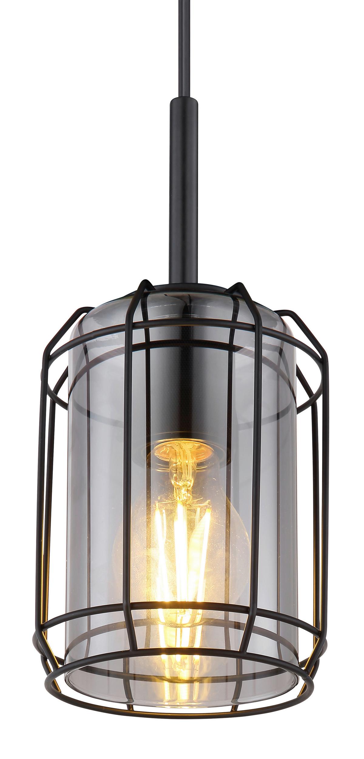 Hängeleuhte Kammi Schwarz max. 60 Watt - Schwarz, MODERN, Glas/Metall (13/120cm) - Globo