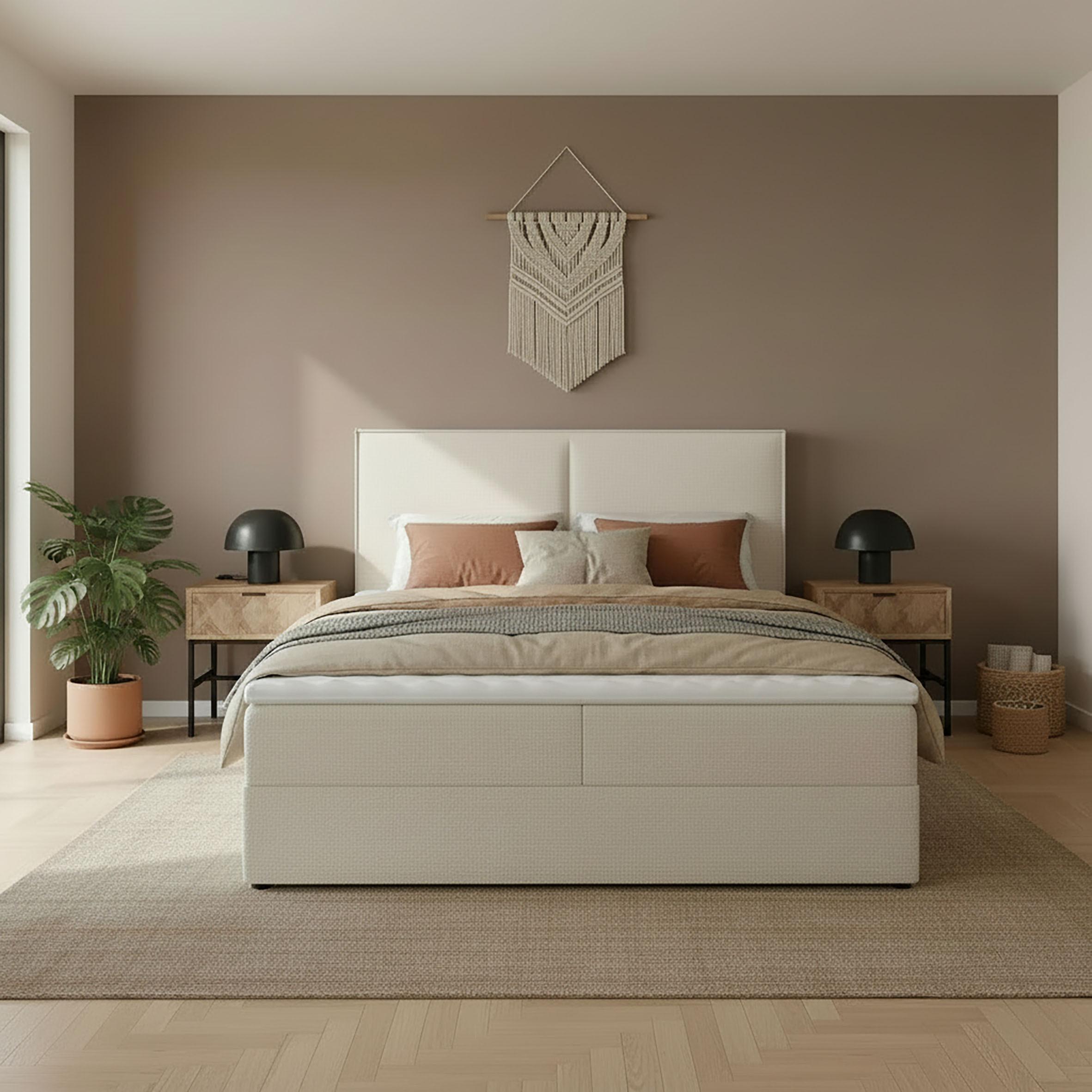 Boxbett Imola Creme ca. 140x200 mit Topper - Creme/Schwarz, MODERN, Holz/Kunststoff (140/200cm) - Bessagi Home