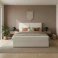 Boxbett Imola Creme ca. 140x200 mit Topper - Creme/Schwarz, MODERN, Holz/Kunststoff (140/200cm) - Bessagi Home