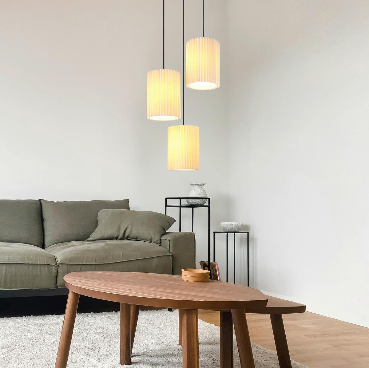 HÄNGELEUCHTE 15757-3 PAGE - Schwarz/Naturfarben, Basics, Textil/Metall (46/120cm) - Globo