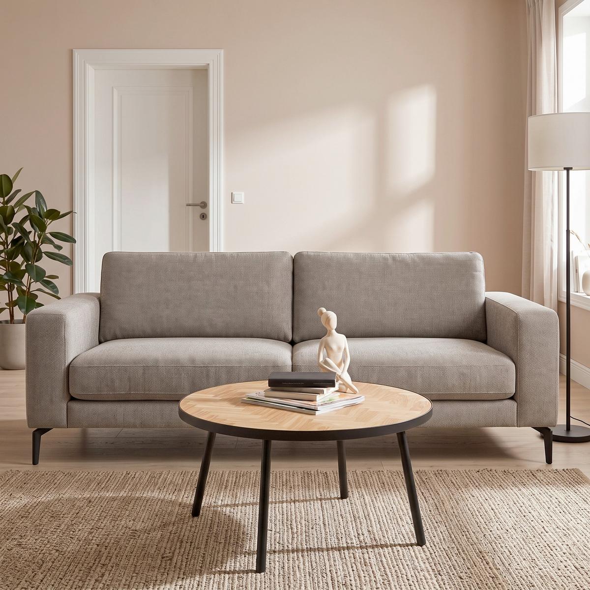 Couchtisch Parker Naturfarben/Schwarz Rund - Schwarz/Naturfarben, LIFESTYLE, Holzwerkstoff/Metall (80/40cm) - Based