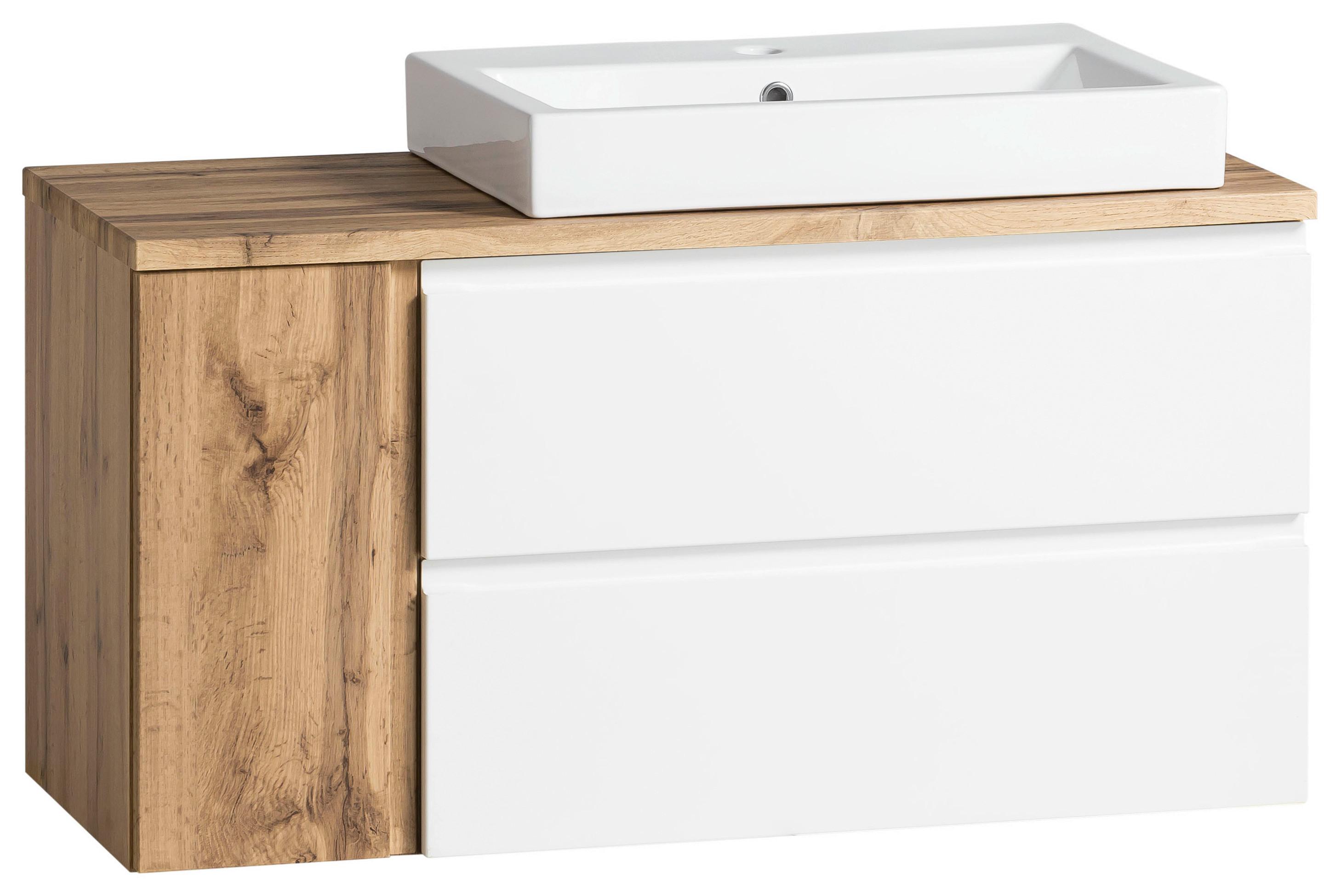 Waschtischkombi Varese ca. 105x65,5x47 cm Eiche/Weiß - Eiche Wotan/Weiß, MODERN, Keramik/Holzwerkstoff (105cm) - Held