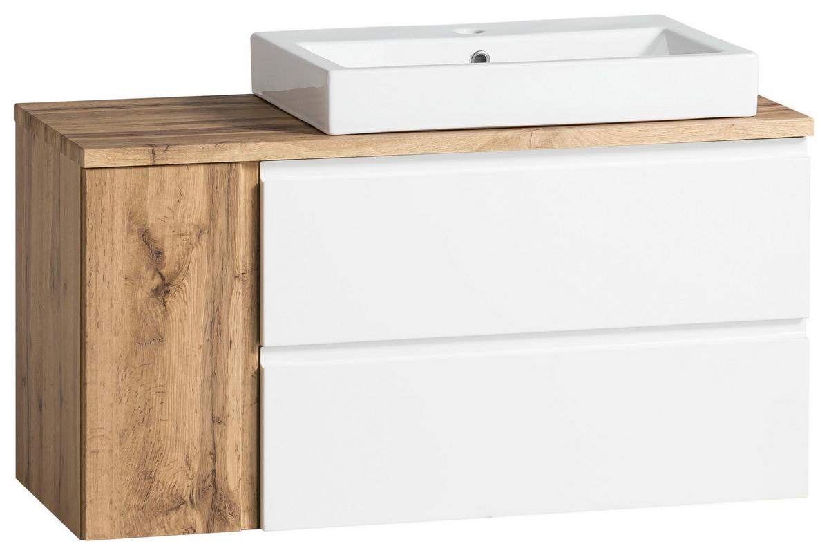 Waschtischkombi Varese ca. 105x65,5x47 cm Eiche/Weiß - Eiche Wotan/Weiß, MODERN, Keramik/Holzwerkstoff (105cm) - Held