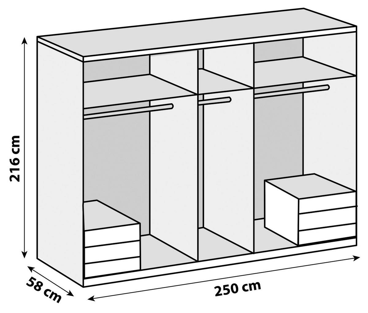 Drehtürenschrank Level 36D ca. 250x216x58 cm Weiß/Eichefarben - Chromfarben/Weiß Hochglanz, MODERN, Holzwerkstoff/Metall (250/216/58cm) - MID.YOU