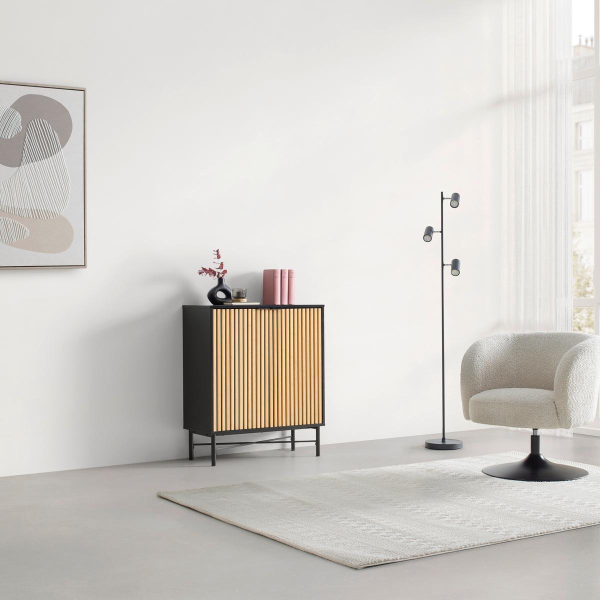 Komód Madrid - natúr színű/fekete, Modern, faalapú anyag/fém (76/90/35cm) - Mömax