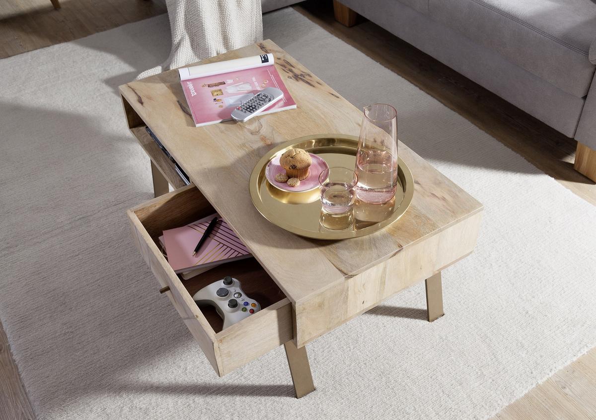 Couchtisch "Sikar" ca. 95x50 cm, aus Mango - Braun, Design, Holz/Metall (95/50/42cm) - MID.YOU