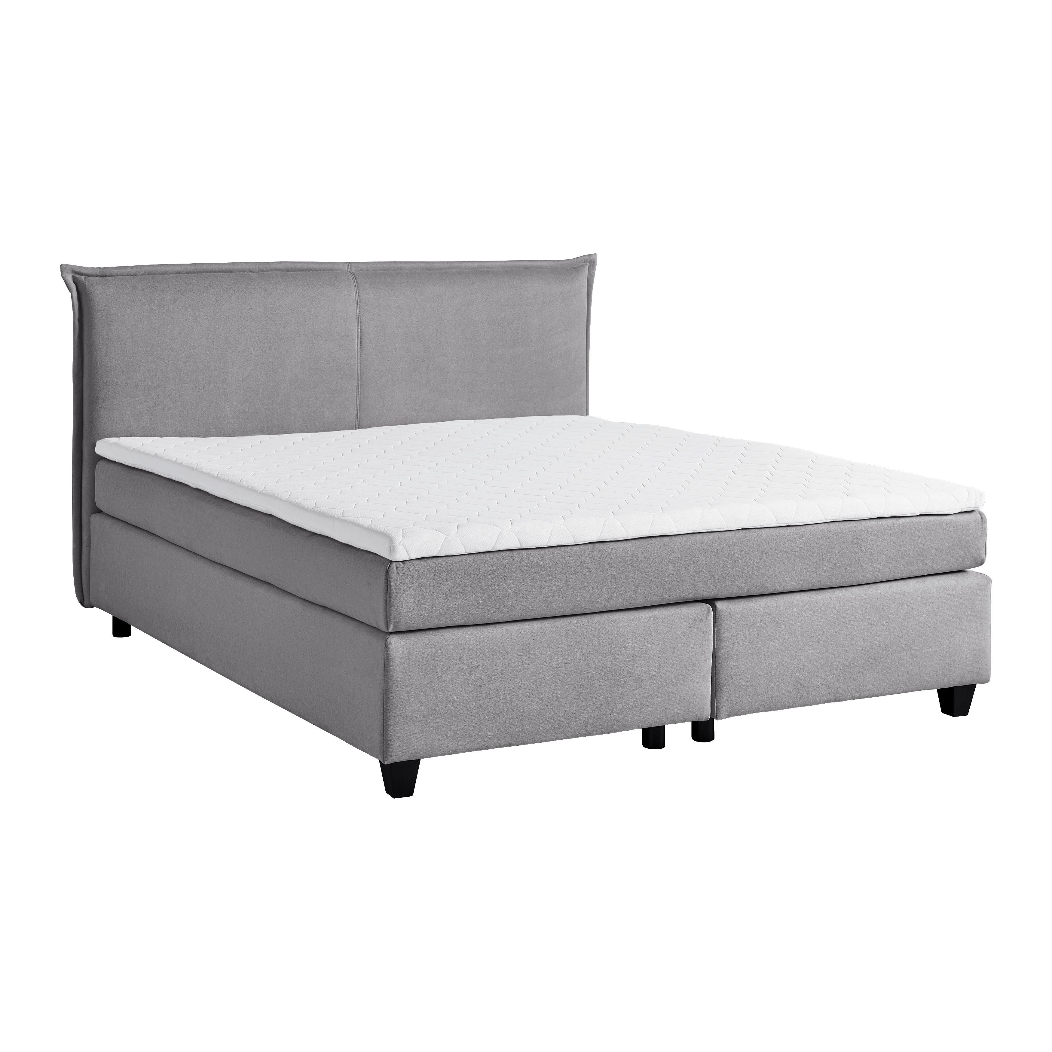Boxbett Rinaldo ca. 180x200 cm Grau mit Topper - Schwarz/Grau, MODERN, Holz/Kunststoff (180/200cm) - Bessagi Home