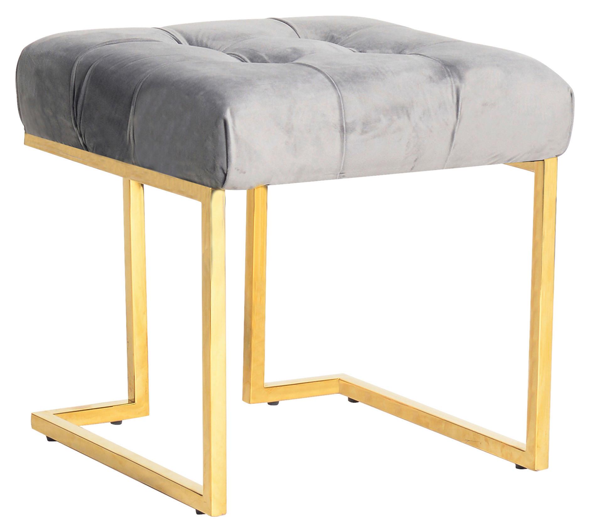 Hocker Parity Grau Samt - Goldfarben, Design, Kunststoff/Metall (48/48/48cm) - Kayoom