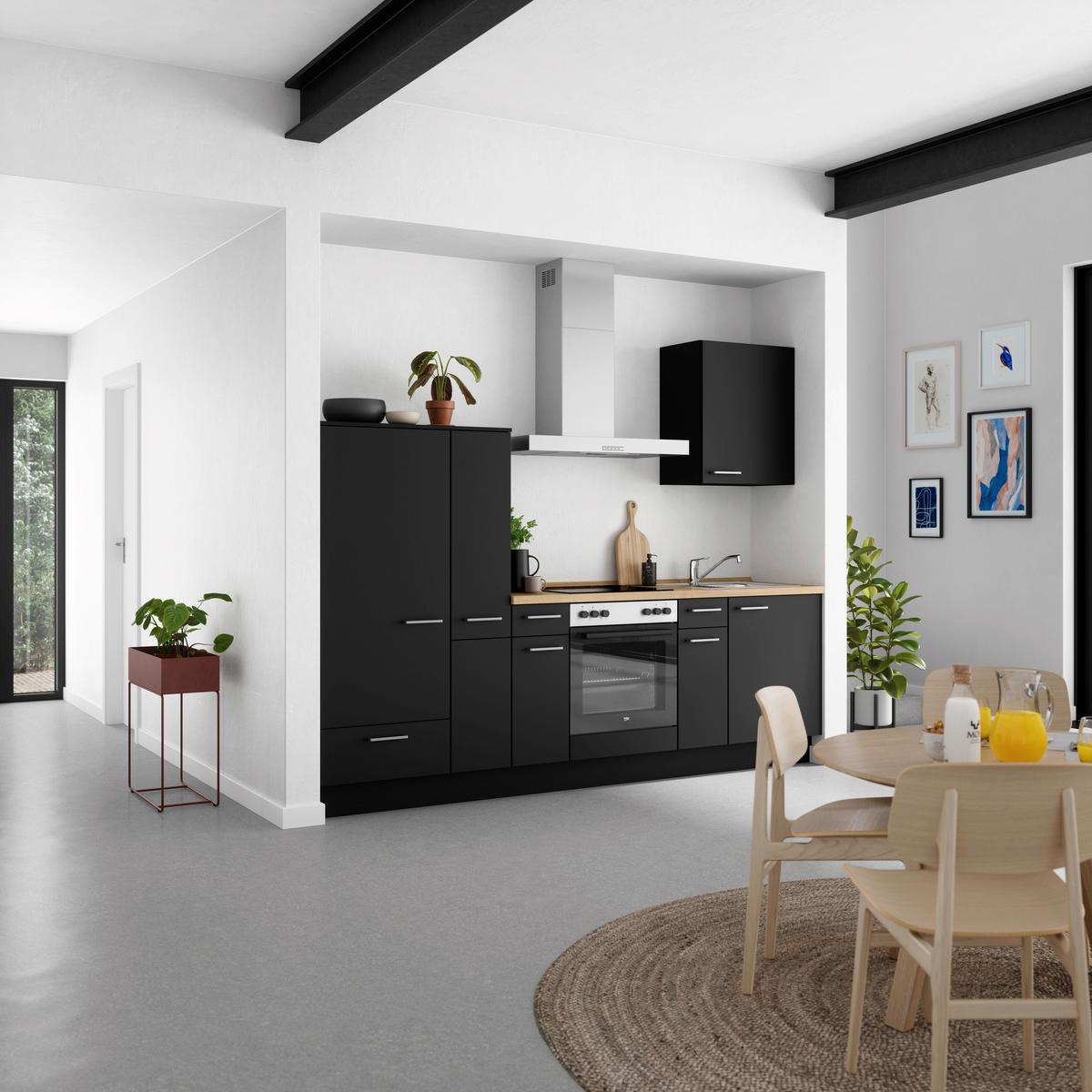 Küchenblock Touch Low m. Geräten Schwarz - Edelstahlfarben/Eichefarben, MODERN, Holzwerkstoff/Metall (270cm) - Nobilia