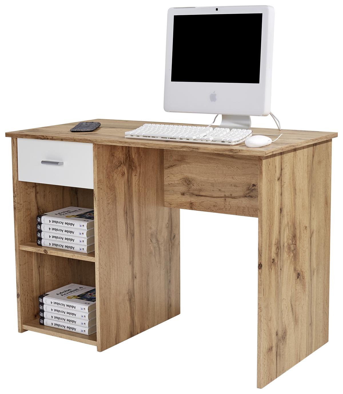 Masă de birou Kubek - alb/culoare lemn stejar, Modern, material pe bază de lemn (110/75/50cm) - Best Price