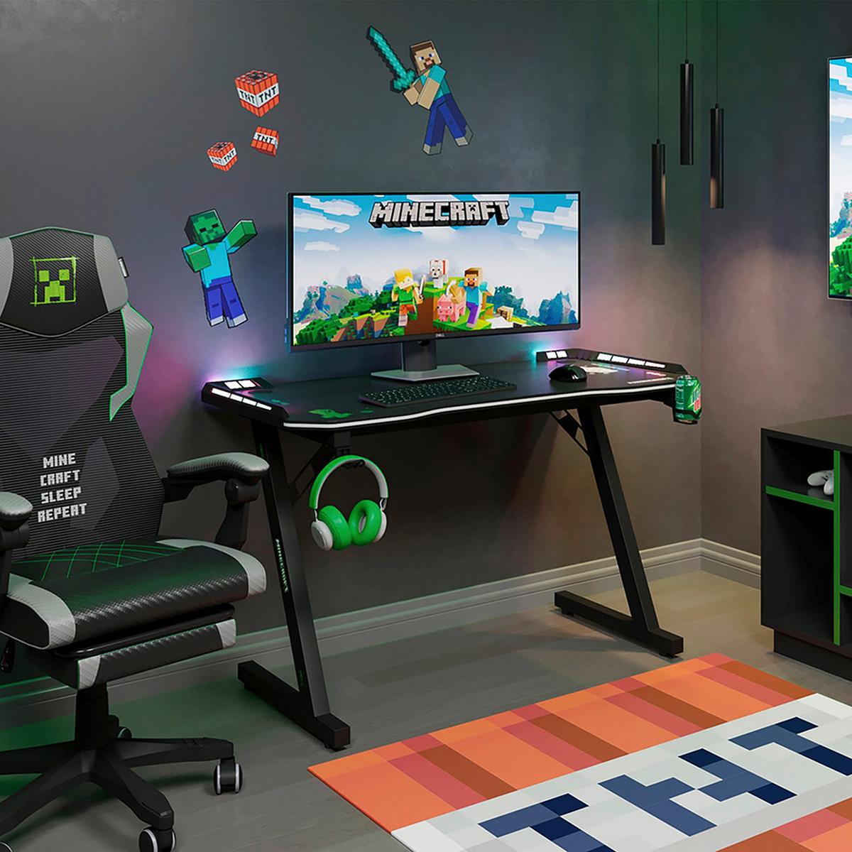 Gamingtisch Minecraft Schwarz ca. 120x60x74cm - Schwarz, MODERN, Holzwerkstoff/Metall (120/60/74cm) - Minecraft