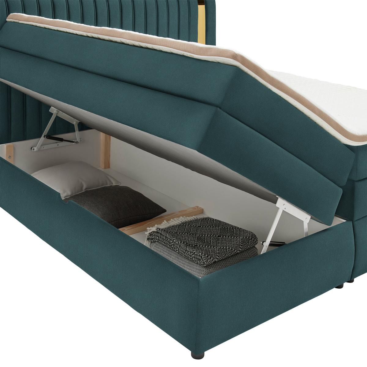 Boxspringbett Minola Gold Türkis ca. 160x200cm - Türkis/Schwarz, KONVENTIONELL, Kunststoff/Textil (160/200cm) - Premium Living