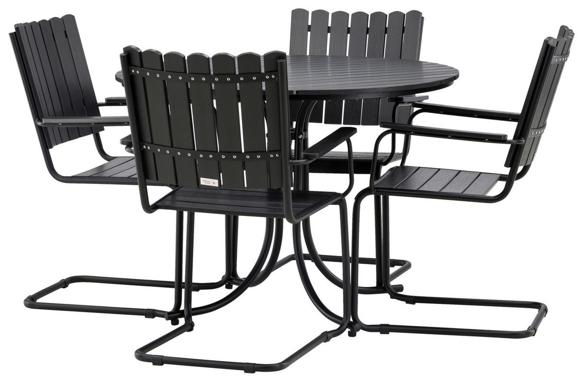 Gartentischgruppe Holmsund Schwarz - Schwarz, KONVENTIONELL, Metall - Gardenson