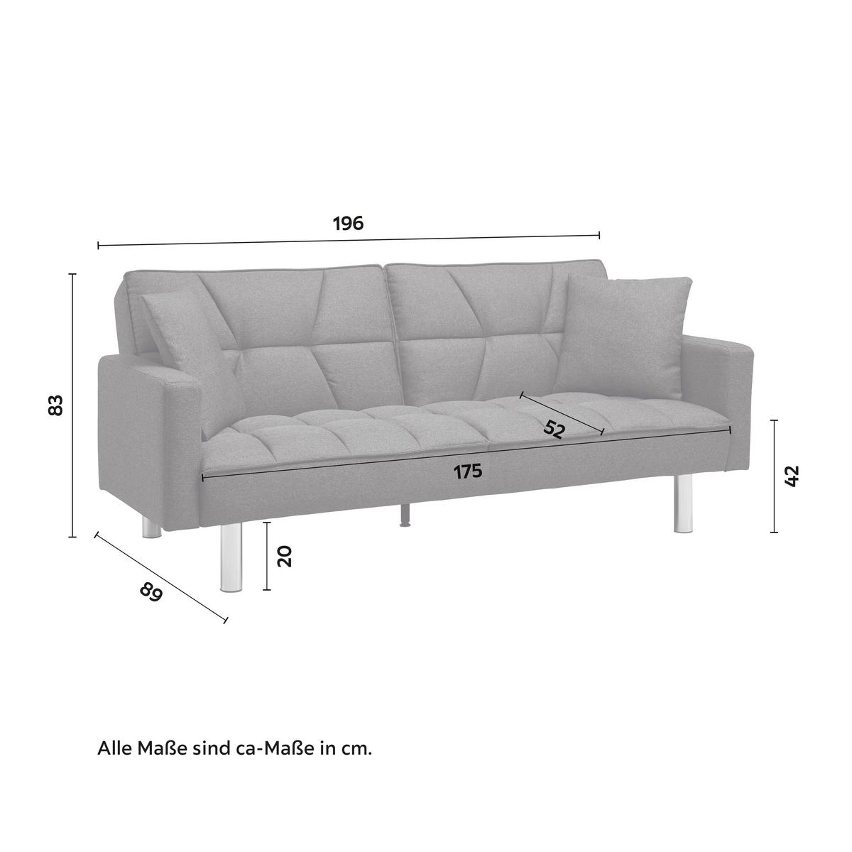 Schlafsofa in dunkel- grau inkl. 2 Kissen "David" - Chromfarben/Dunkelgrau, Modern, Holz/Textil (196/83/89cm) - Bessagi Home