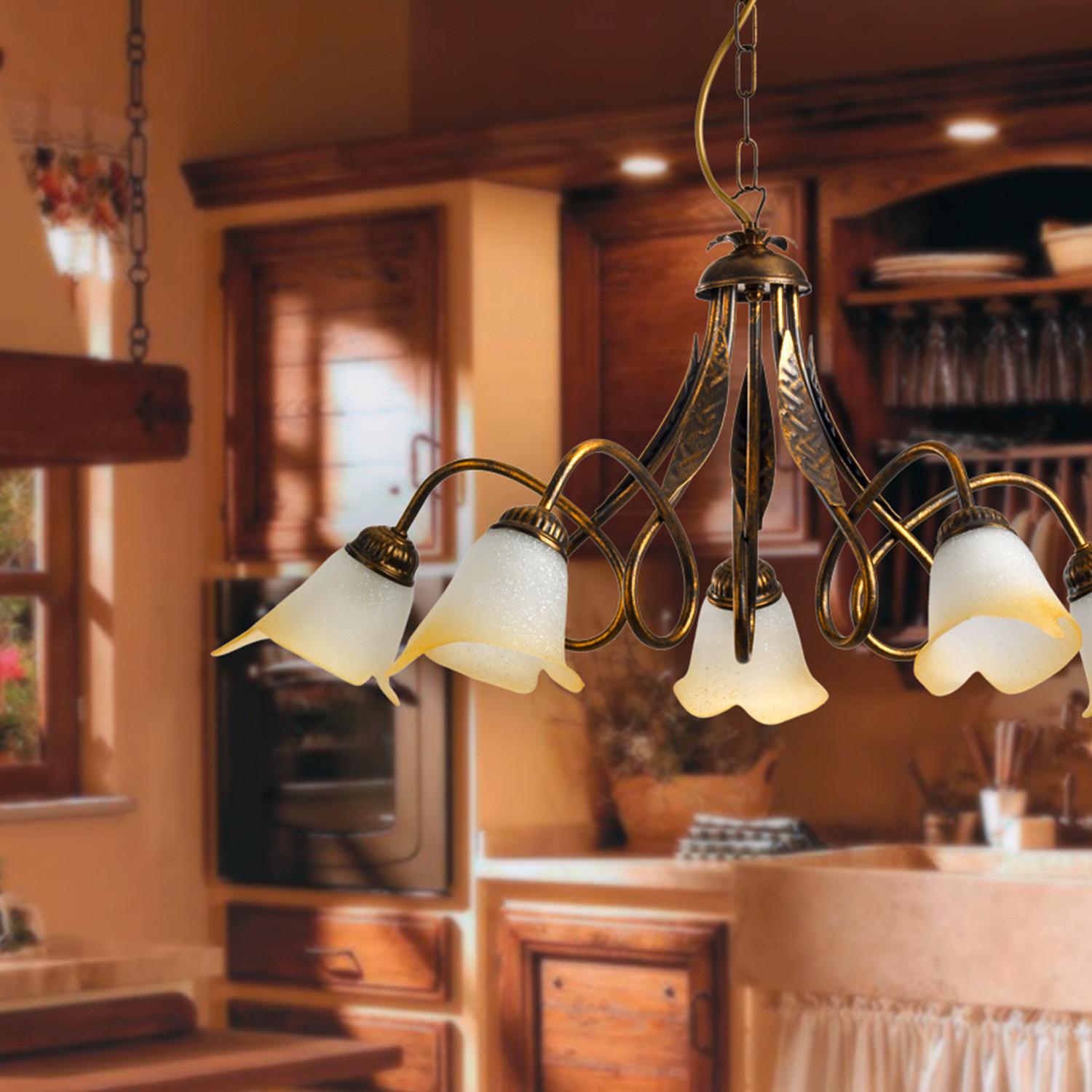 Kronleuchter Doppio Giro Bronzefarben max. 6 Watt - Bronzefarben, KONVENTIONELL, Glas/Metall (75/82cm)