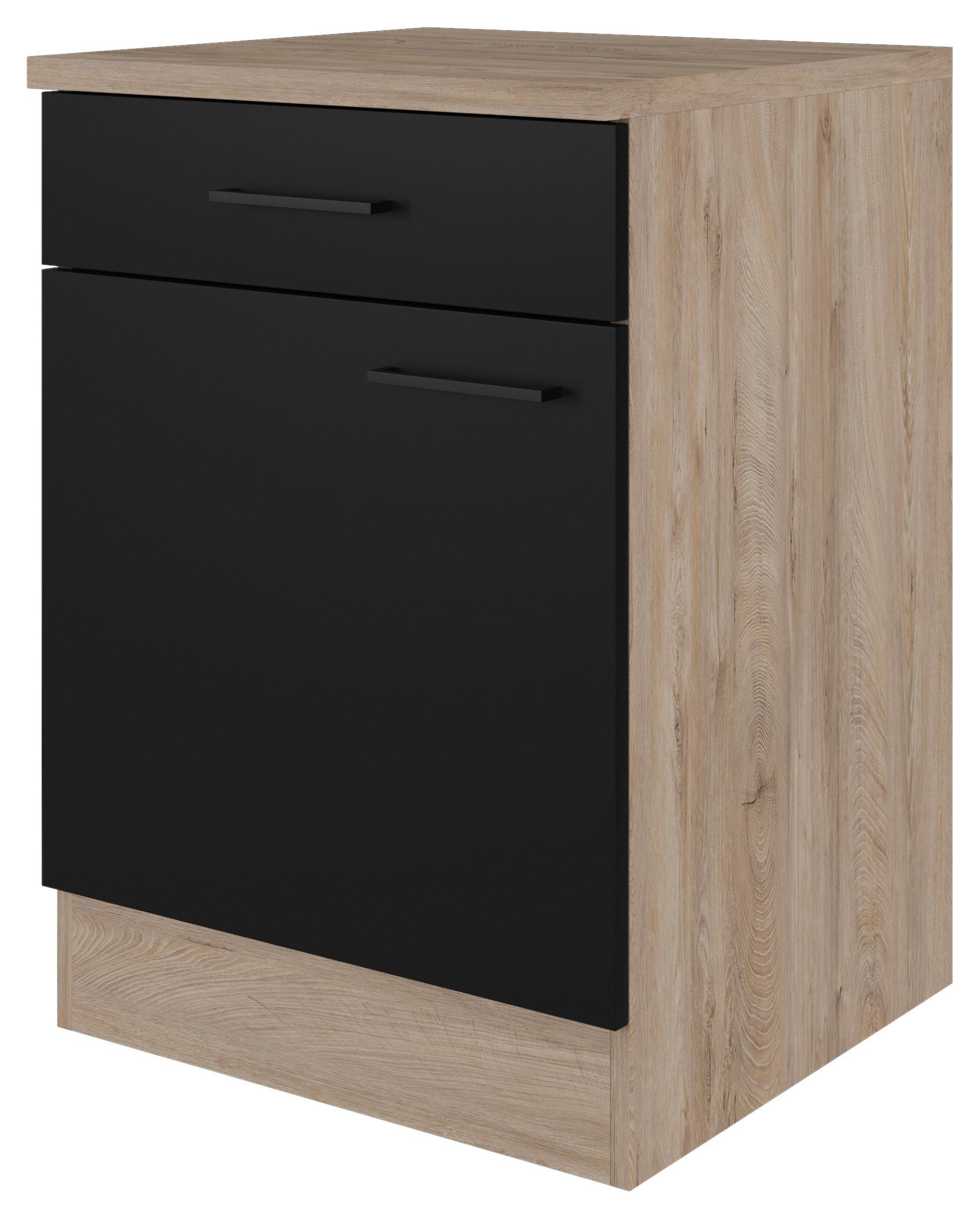 Kuhinjska Spodnja Omarica Capri, Črna, Hrast - črna/barve hrasta, Konvencionalno, kovina/leseni material (60/85/57cm) - FlexWell