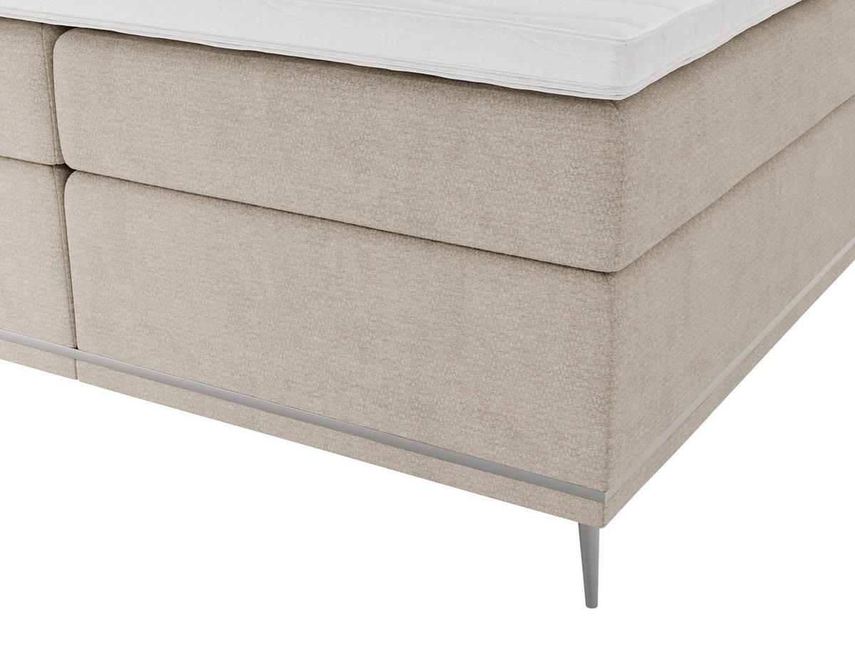 Boxspringbett CROMO Beige ca. 160x200 - Beige/Silberfarben, Konventionell, Textil/Metall (160/200cm) - Premium Living