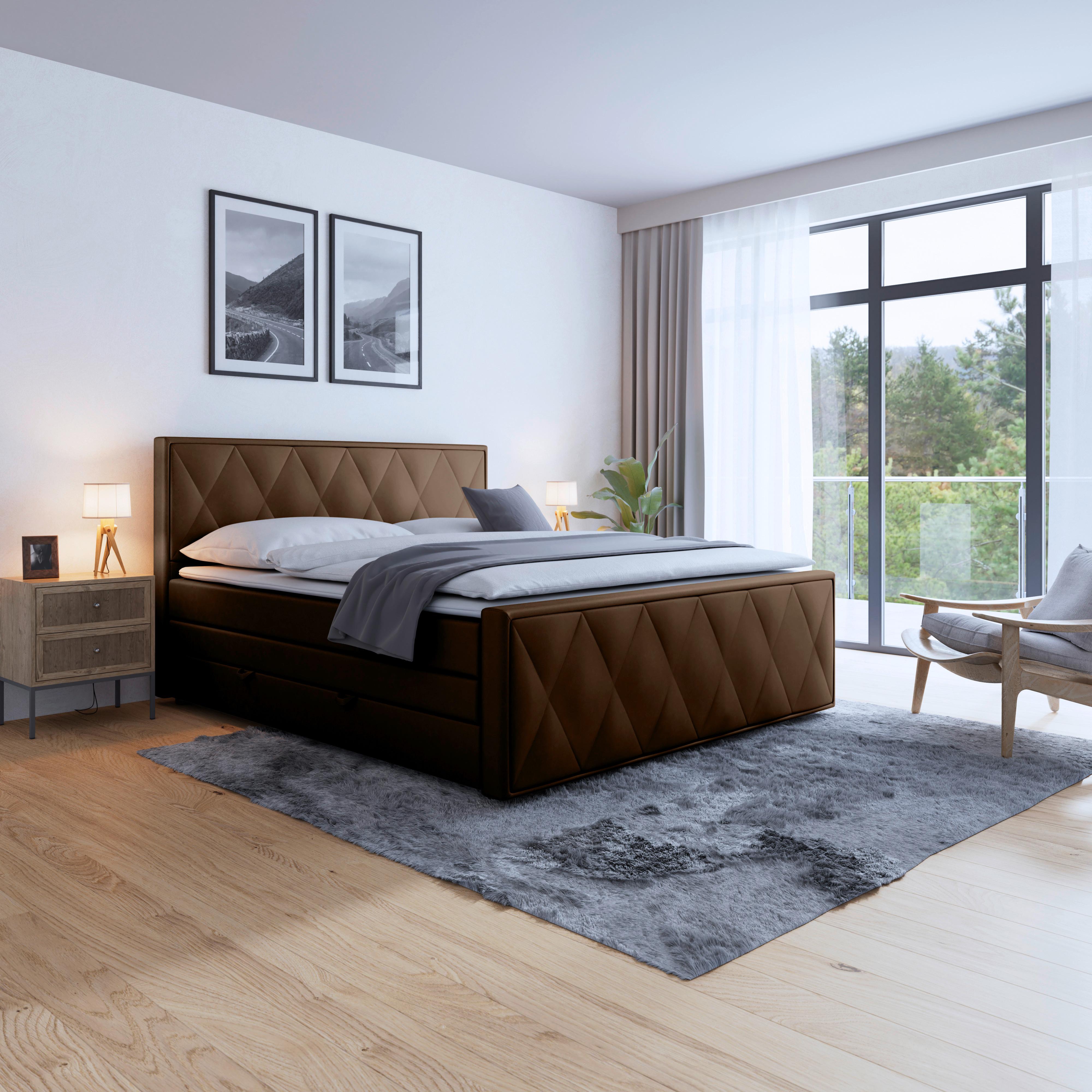 Boxspringbett Porto ca. 180x200 cm Braun - Schwarz/Braun, MODERN, Holz/Textil (180/200cm) - MID.YOU