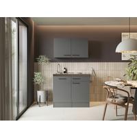 Miniküche Oliver m. Gerät ca. 100cm Grau - Schwarz/Grau, Trend, Holzwerkstoff/Metall (100cm) - Respekta