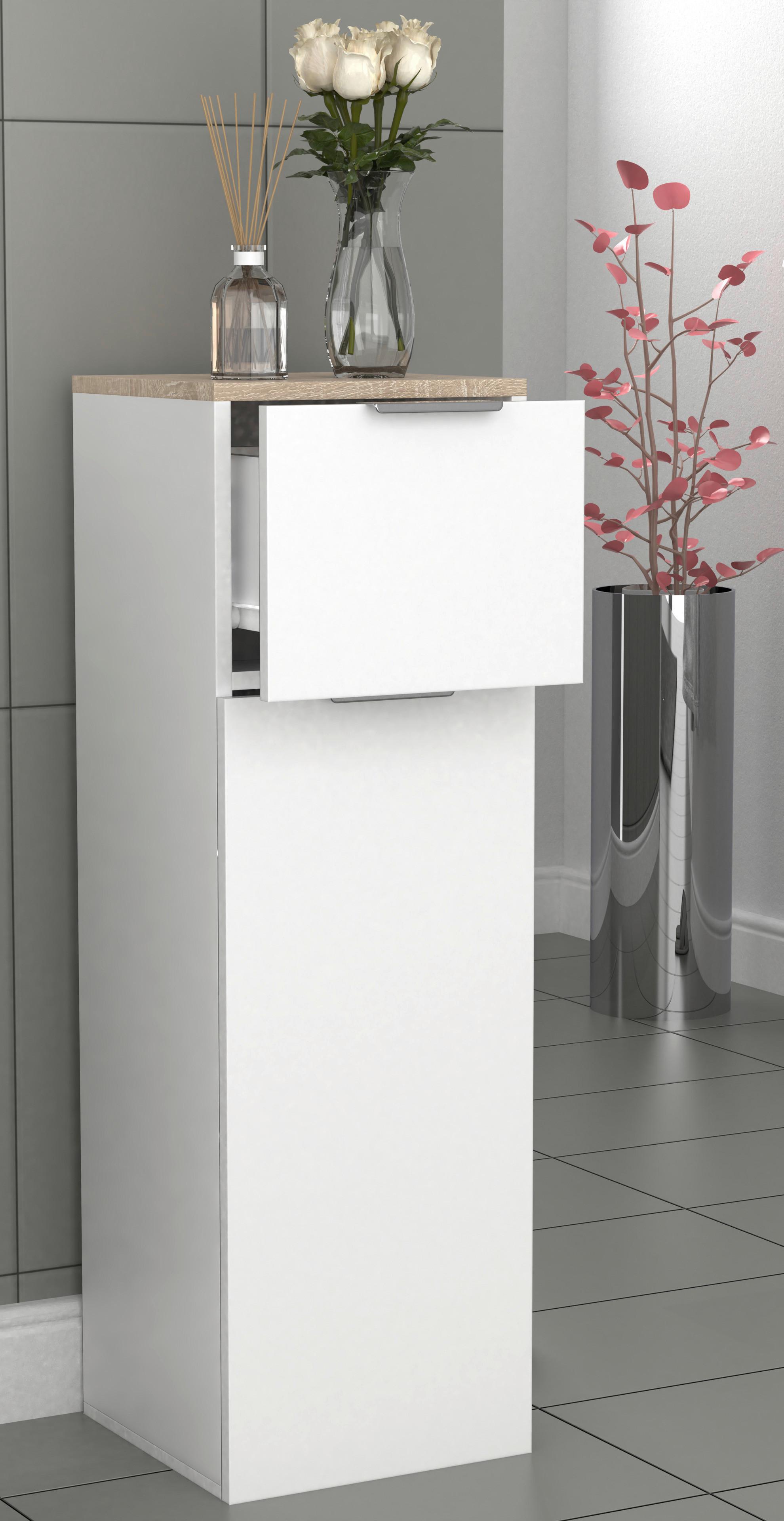 Highboard Donali ca. 30x95 cm Weiß/Eiche - Silberfarben/Weiß, MODERN, Holzwerkstoff/Metall (30/95/30cm) - MID.YOU