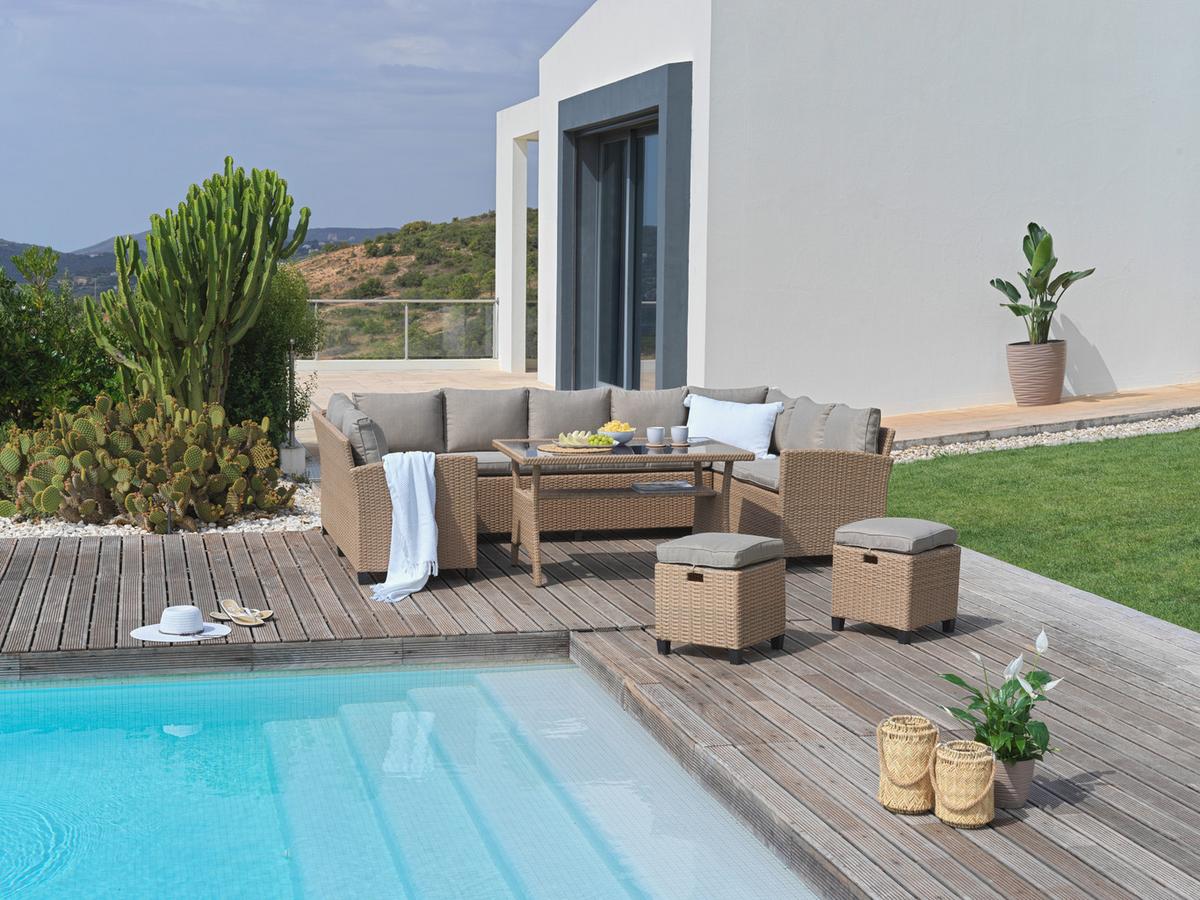 Ensemble lounge Puerto Rico in Braun/Beige - Beige/Schwarz, Modern, Glas/Kunststoff (175/73/67cm) - Mömax