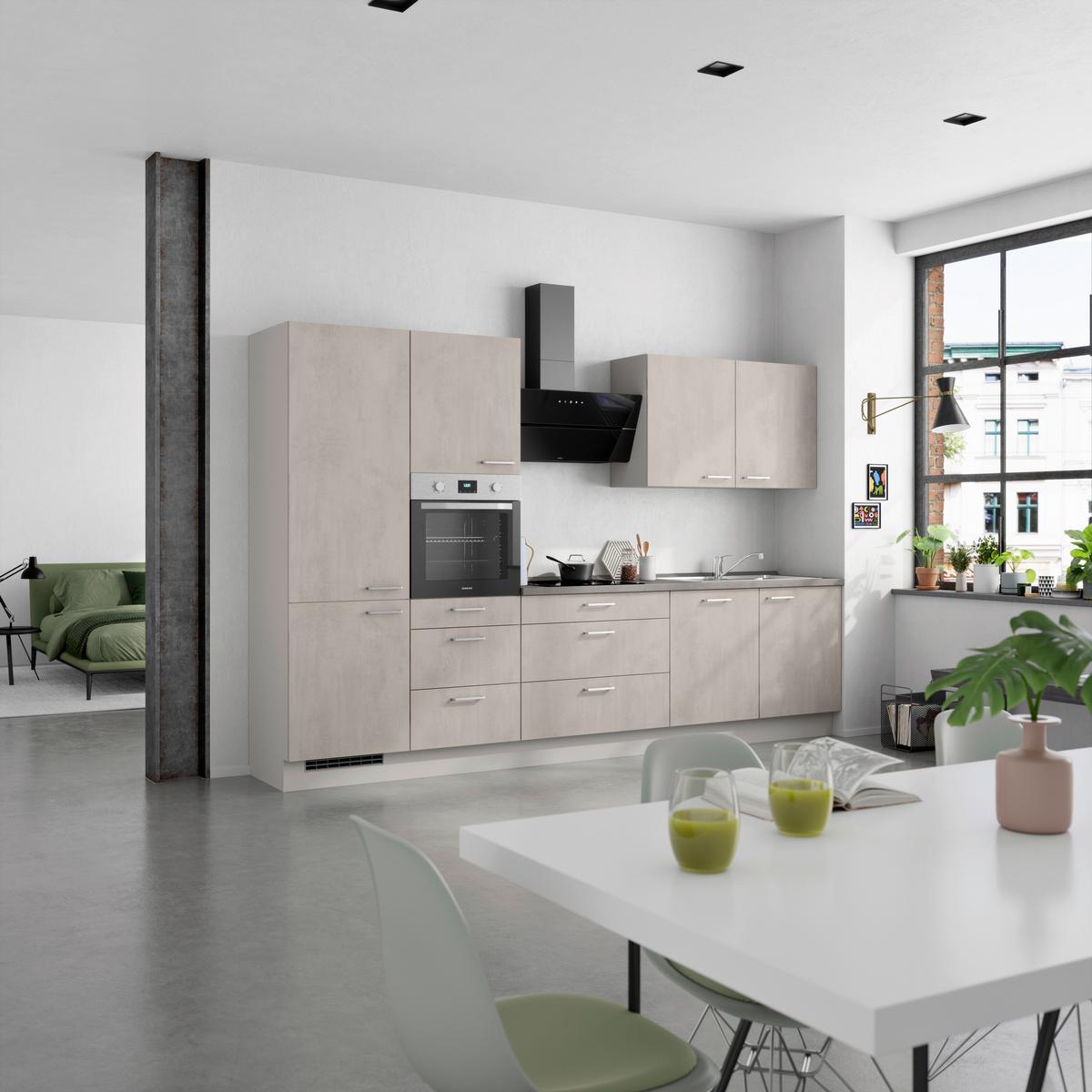 Küchenblock Riva High m. Geräten Grau - Schieferfarben/Edelstahlfarben, MODERN, Holzwerkstoff/Metall (330cm) - Nobilia