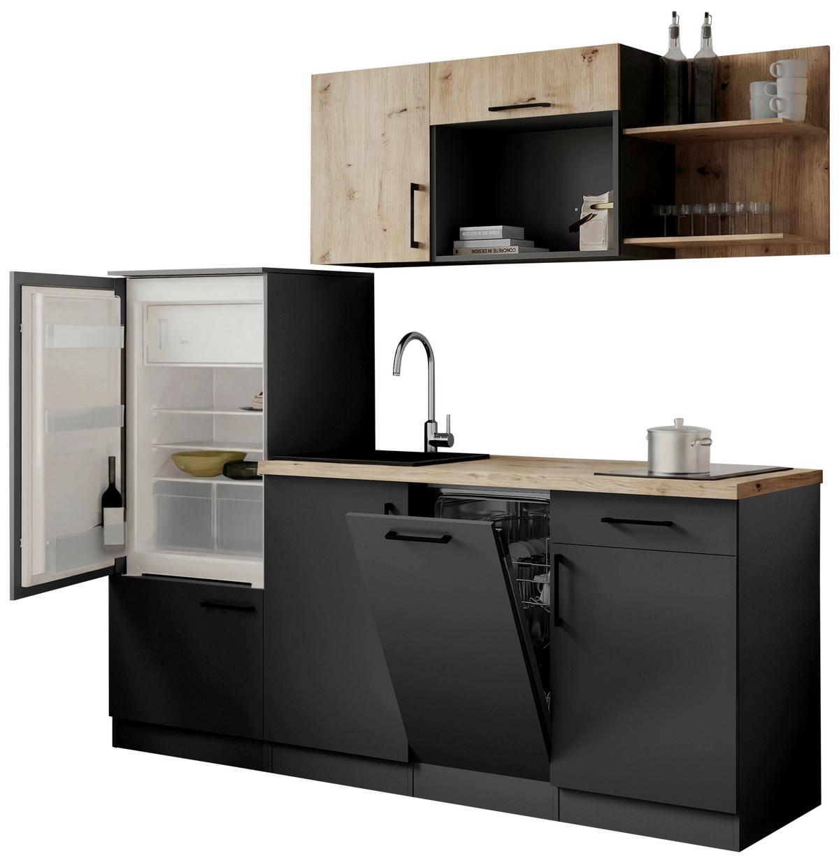 Küchenblock Oliver m. Geräten Grau - Eiche Artisan/Grau, Trend, Holzwerkstoff/Metall (205cm) - Respekta