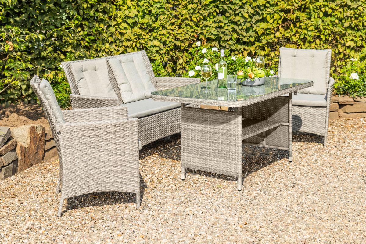 Loungegarnitur 4-tlg. Wien Kunststoffgeflecht mit Kissen - Beige/Grau, MODERN, Kunststoff/Textil (140/68/80cm) - Gardenson