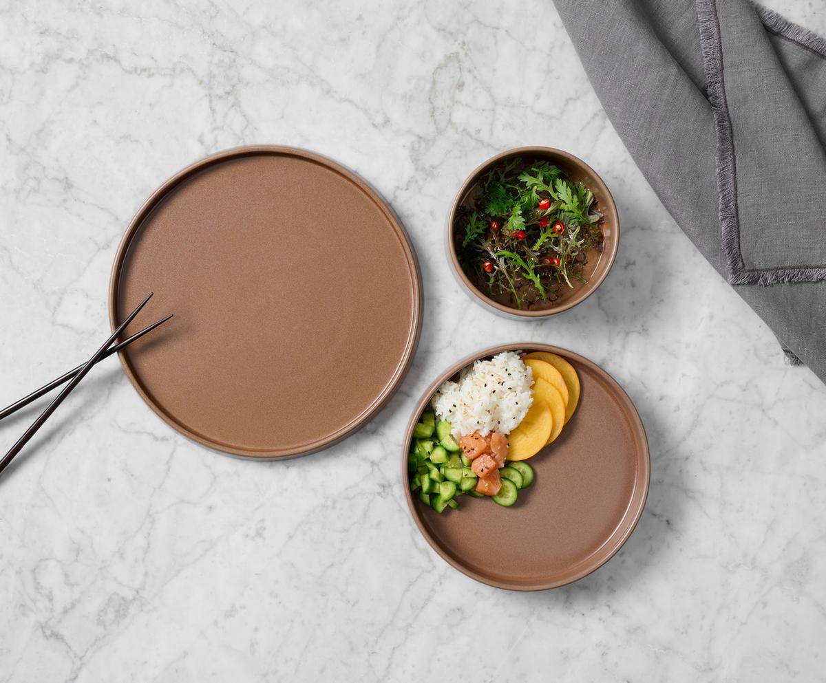 SERWIS OBIADOWO-ŚNIADANIOWY 20195 - brązowy, Trend, ceramika - Novel