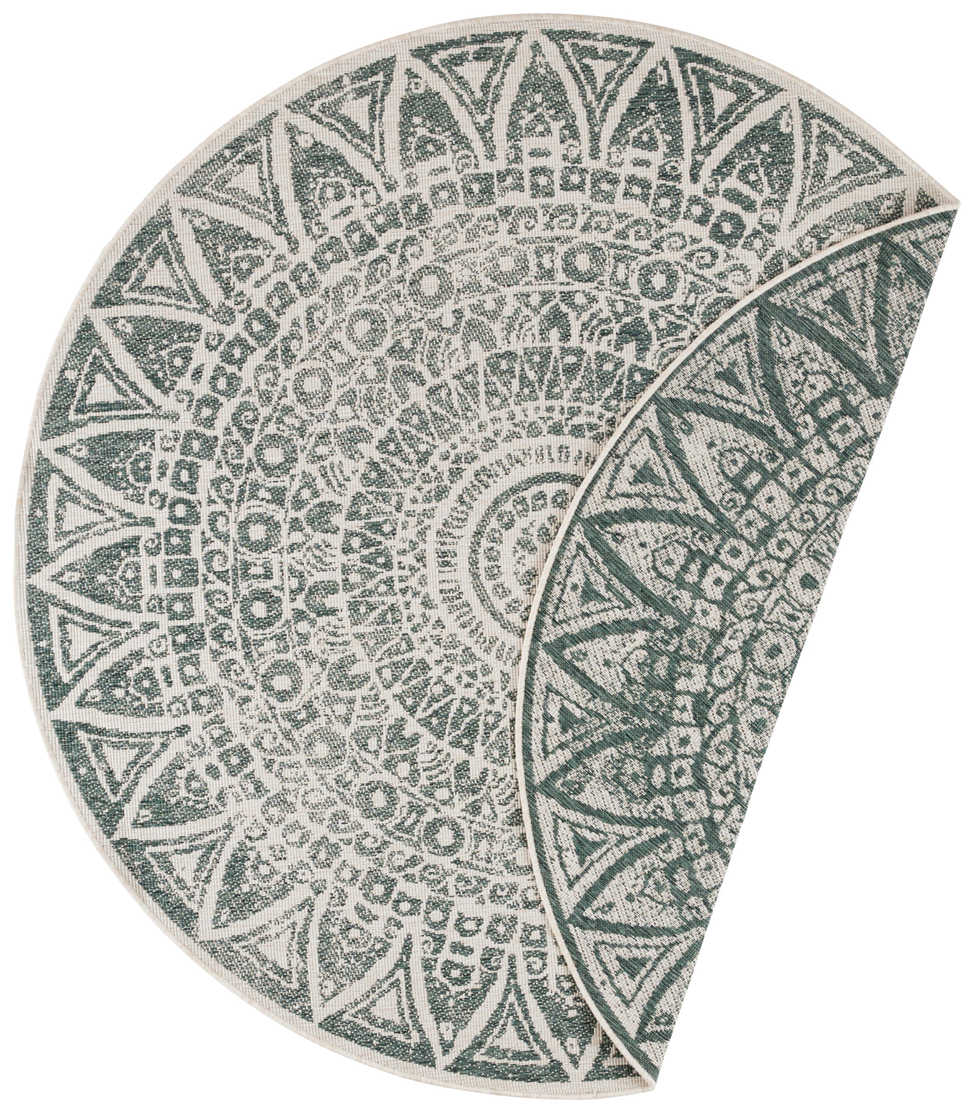 Flachwebeteppich Lilja Grün Ø ca. 200cm - Dunkelgrün/Creme, Design, Kunststoff (200cm)