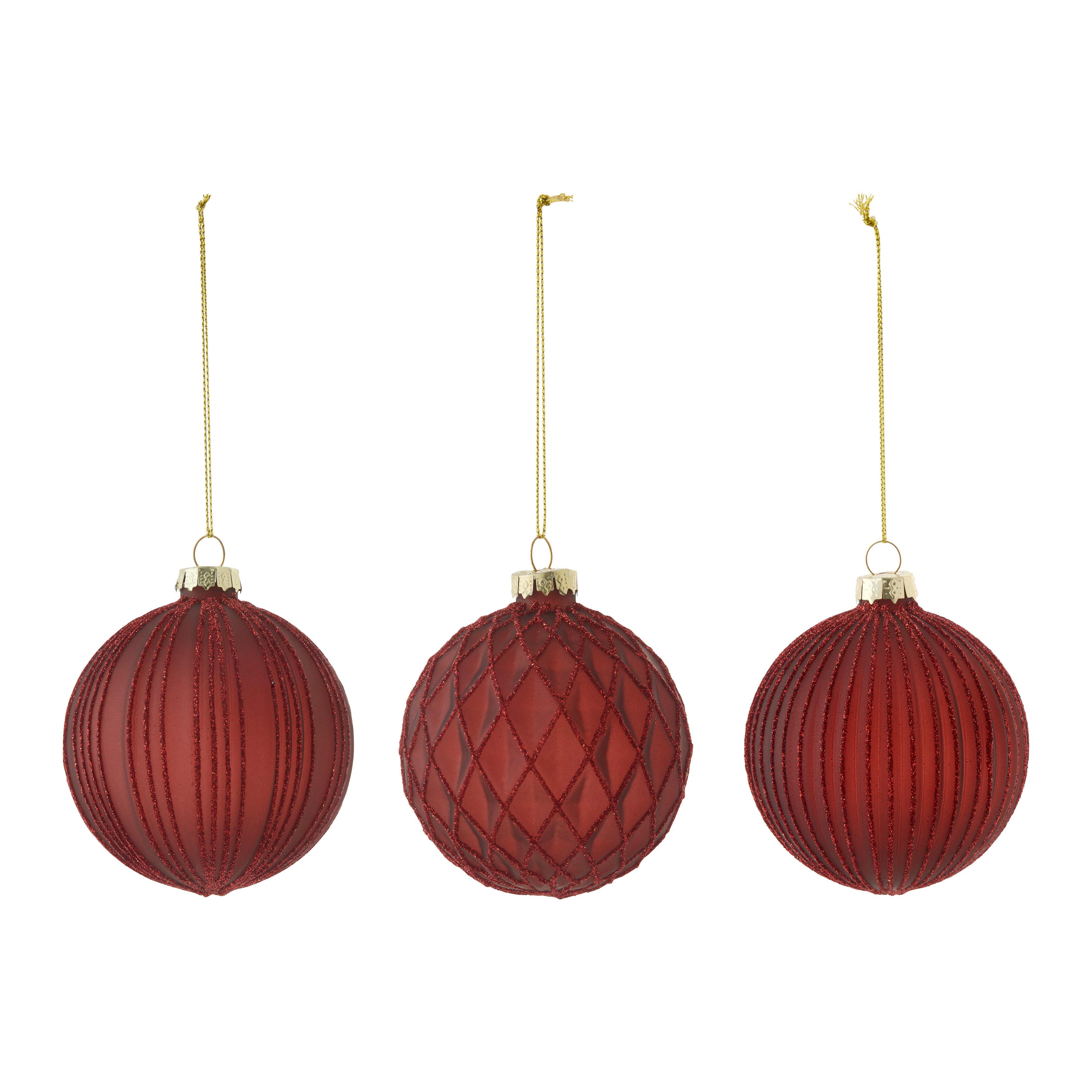 Christbaumkugel-Set Miracle Dunkelrot 12-teilig - Dunkelrot, Glas/Textil (8cm) - Mömax