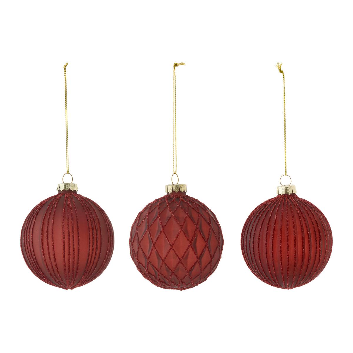 Christbaumkugel-Set Miracle Dunkelrot 12-teilig - Dunkelrot, Glas/Textil (8cm) - Mömax