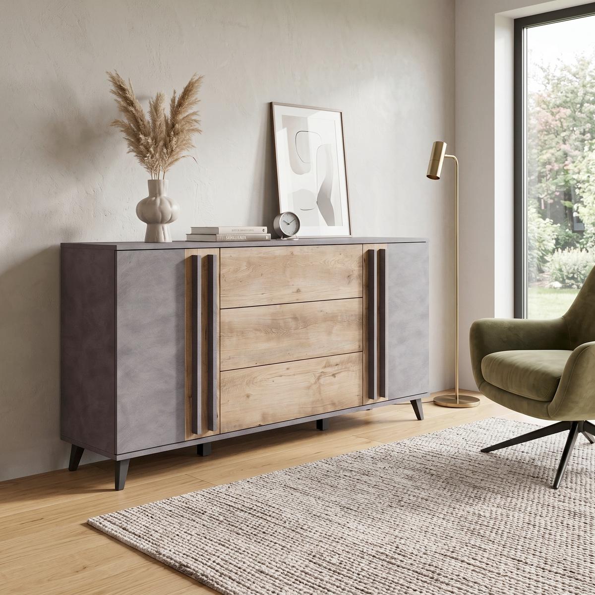 Tálalószekrény Helsinki 150 - fekete/gesztenyebarna, Trend, faalapú anyag (150/77,8/39,5cm) - P & B