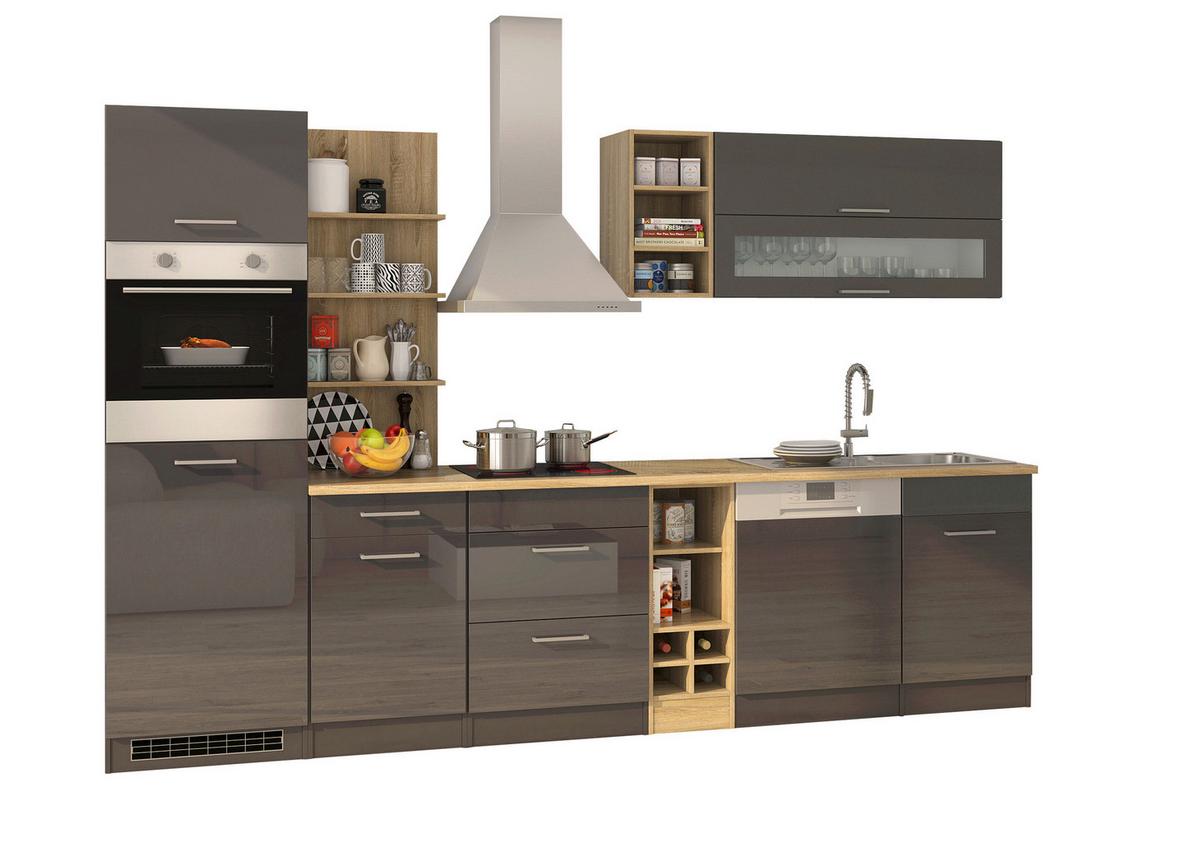 Küchenleerblock Mailand o. Geräte Graphitfarben - Silberfarben/Graphitfarben, MODERN, Holzwerkstoff/Metall (310cm) - Held