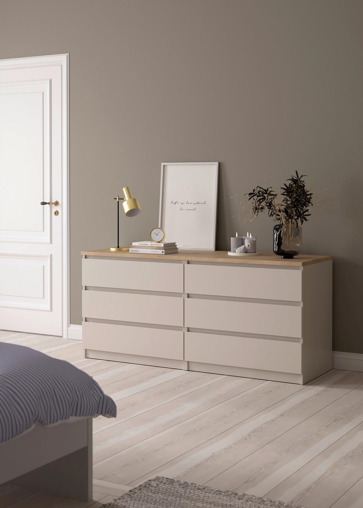 KOMODA SZEROKA NAIA - kolor dębowy/kaszmir, Basics, materiał drewnopochodny (153,8/70,1/50cm) - Boxxx