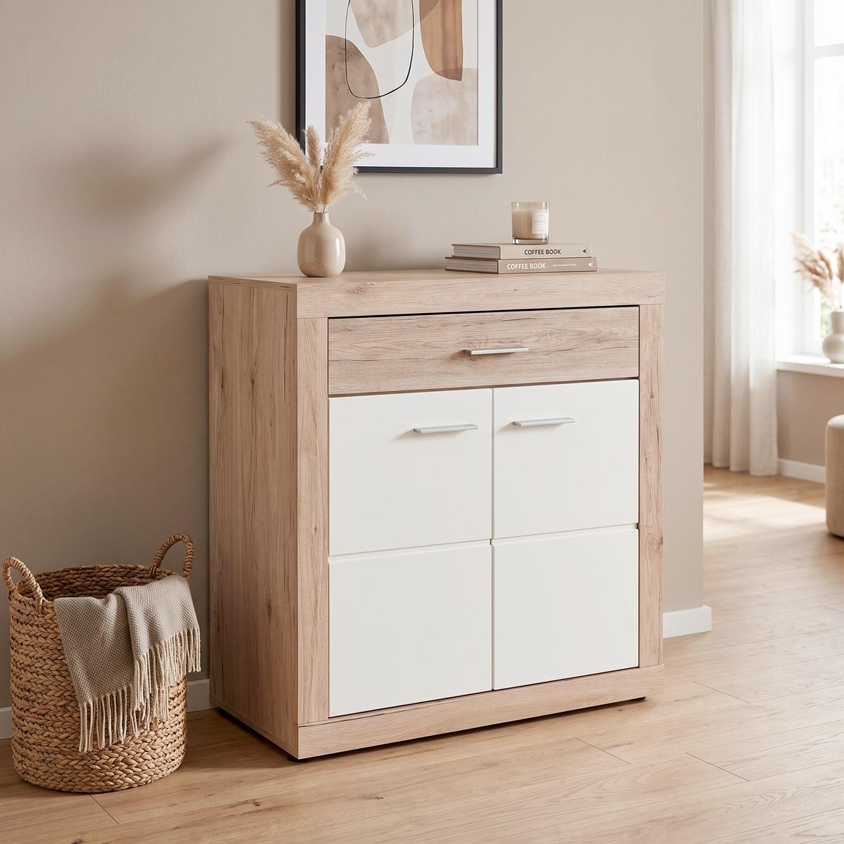 Komoda Malta, Barva Hrasta, Bela - barve hrasta/bela, Moderno, leseni material (95/98,7/36cm) - Modern Living