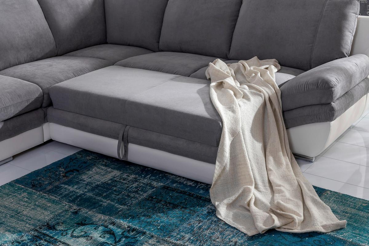 Wohnlandschaft "Nardo" , Dunkelgrau - Chromfarben/Dunkelgrau, MODERN, Textil/Metall (221/264cm) - MID.YOU