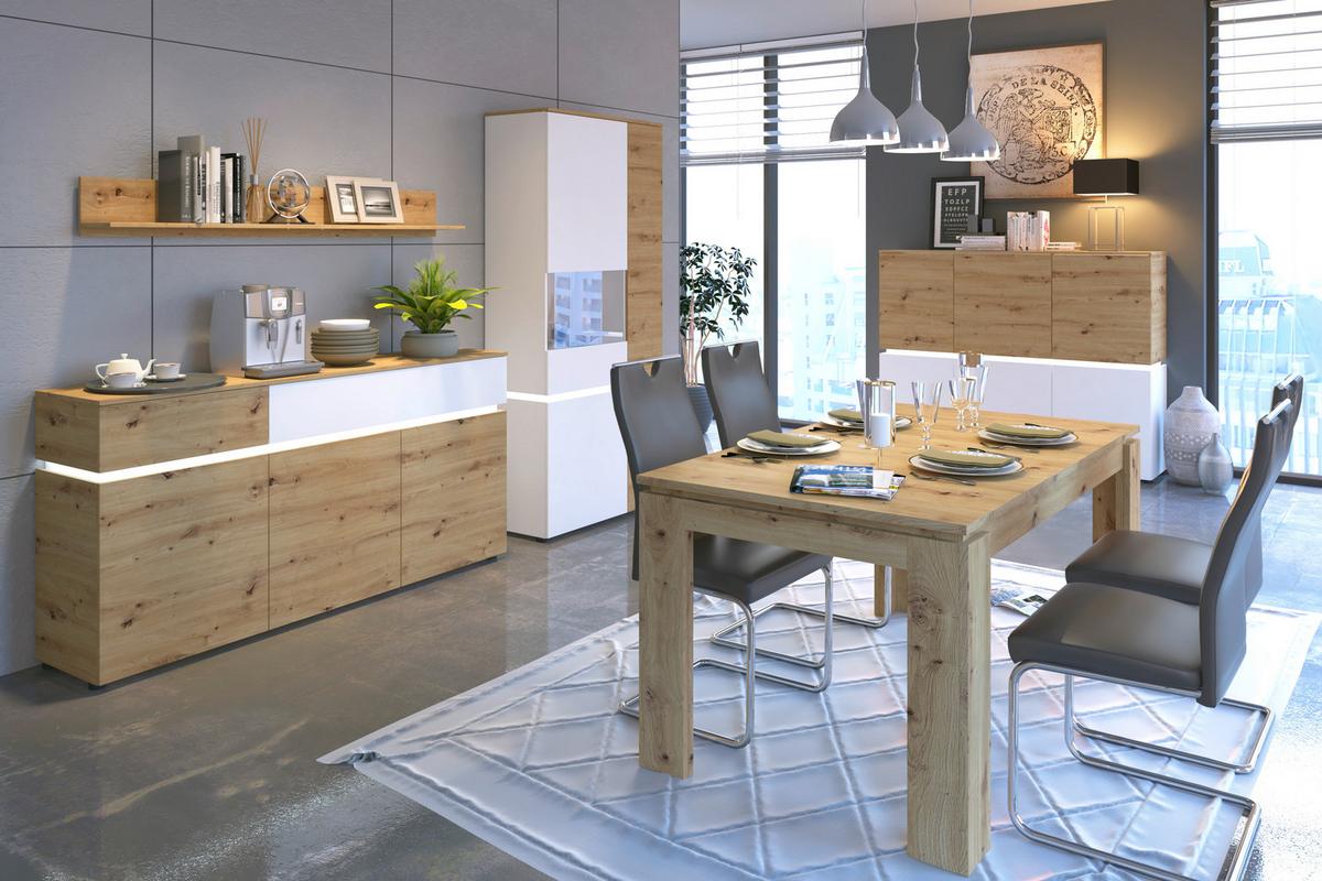 Comodă cu uși LUCI - alb/stejar Artisan, Trend, material pe bază de lemn (165,5/131,5/40cm) - Modern Living