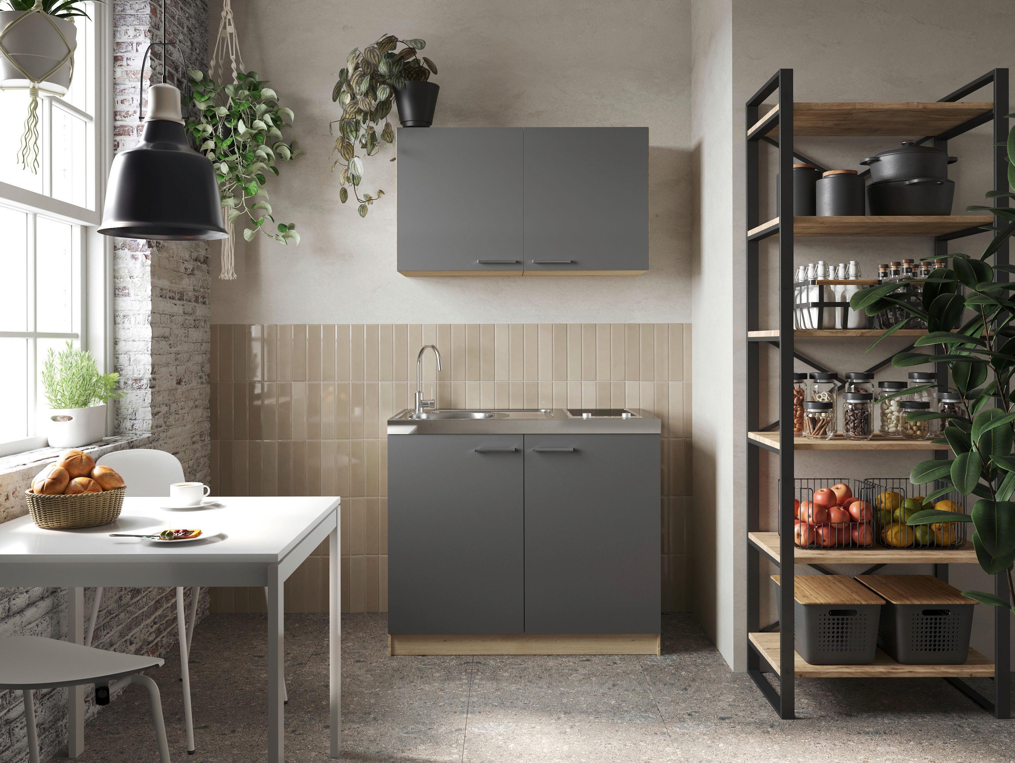 Majhna Kuhinja Z Aparati Merle, 100cm - srebrne barve/siva, Basics, kovina/leseni material (100cm) - Respekta