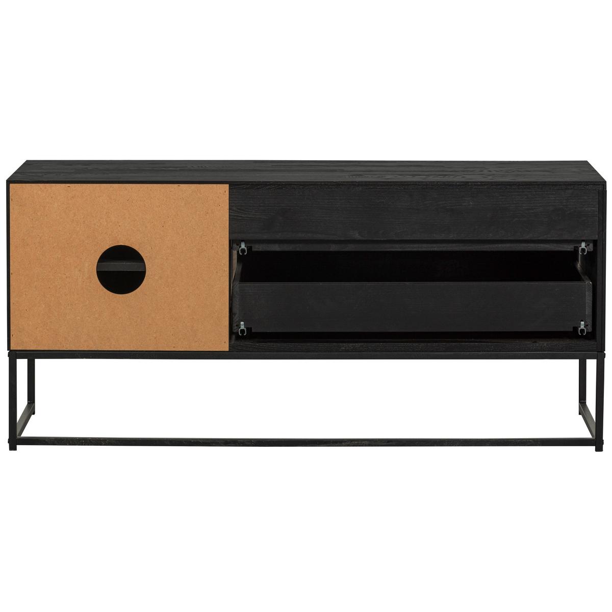 Lowboard Silas Schwarz - Schwarz, Design, Leder/Holz (120/55/44cm) - Livetastic