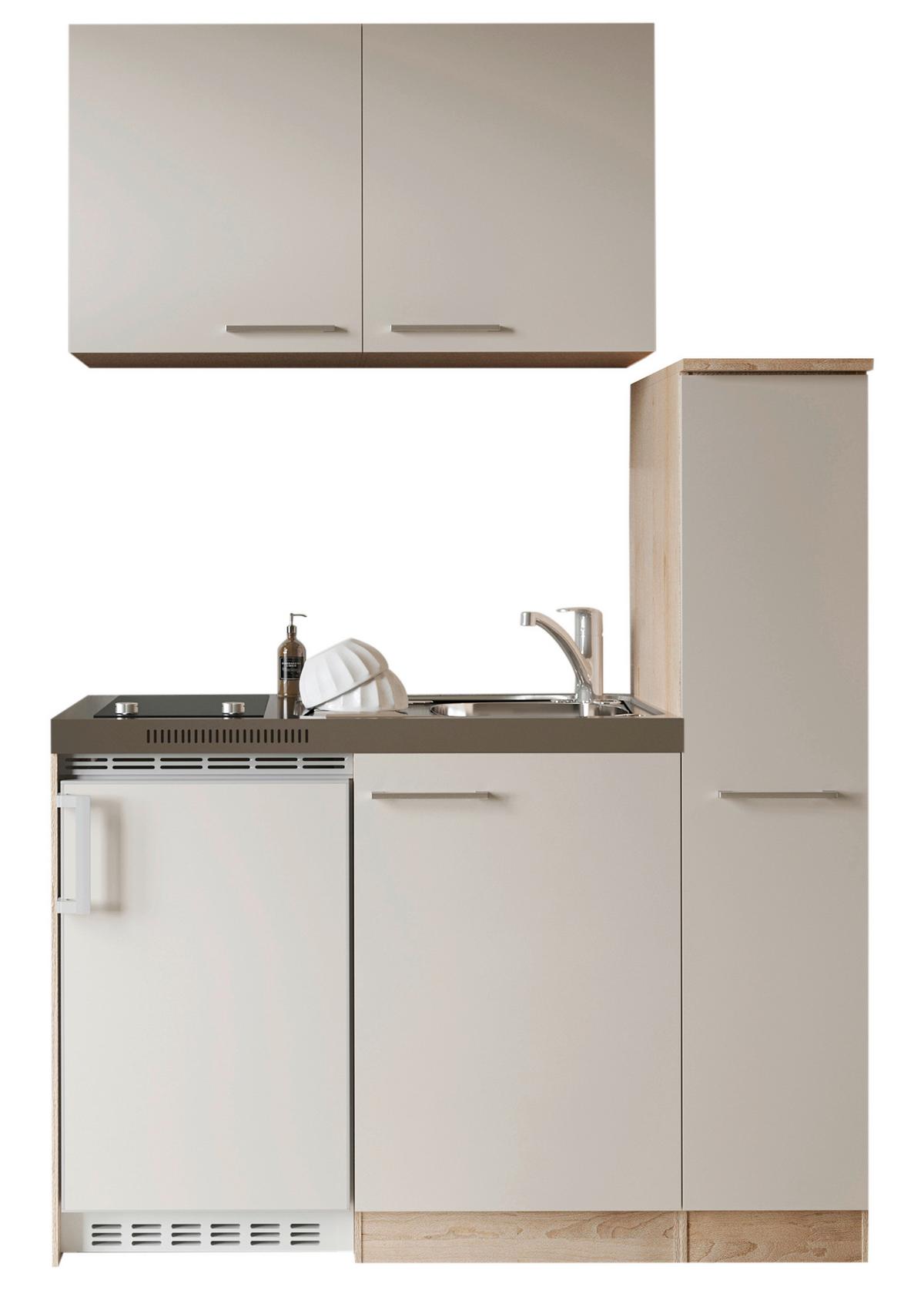 Miniküche Levin m. Geräten B: ca. 100cm Kaschmir - Kaschmir/Eichefarben, Trend, Holzwerkstoff/Kunststoff (130cm) - Respekta
